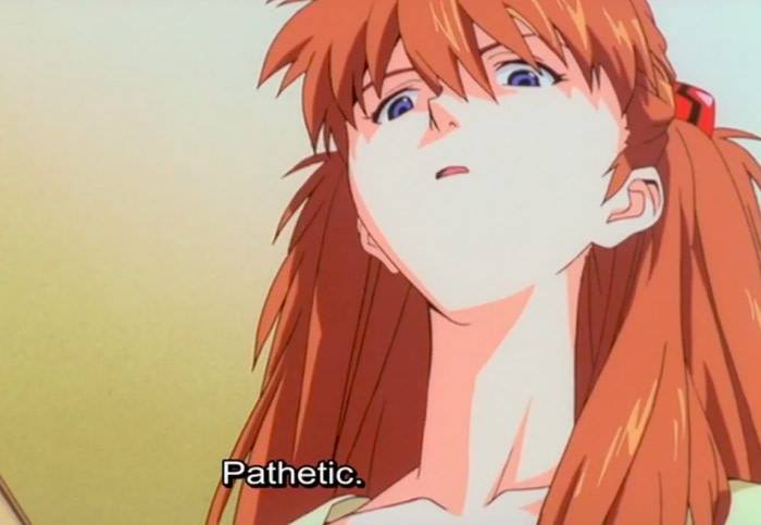 meme of Asuka saying 'pathetic' from Evangelion